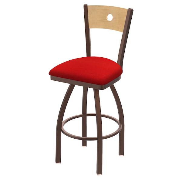 25" Swivel Counter Stool, Bronze Finish, Nat Back, Canter Red Seat